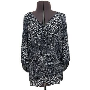 Banana Republic 100% Silk Floral V-Neck Peplum Button Front Top Size S